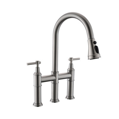 3 Hole Bridge Kitchen Faucet With Pull Down Sprayer,2 Handle Faucet For Kitchen Sinks Pull Out Sprayer Kitchen Sink Faucet