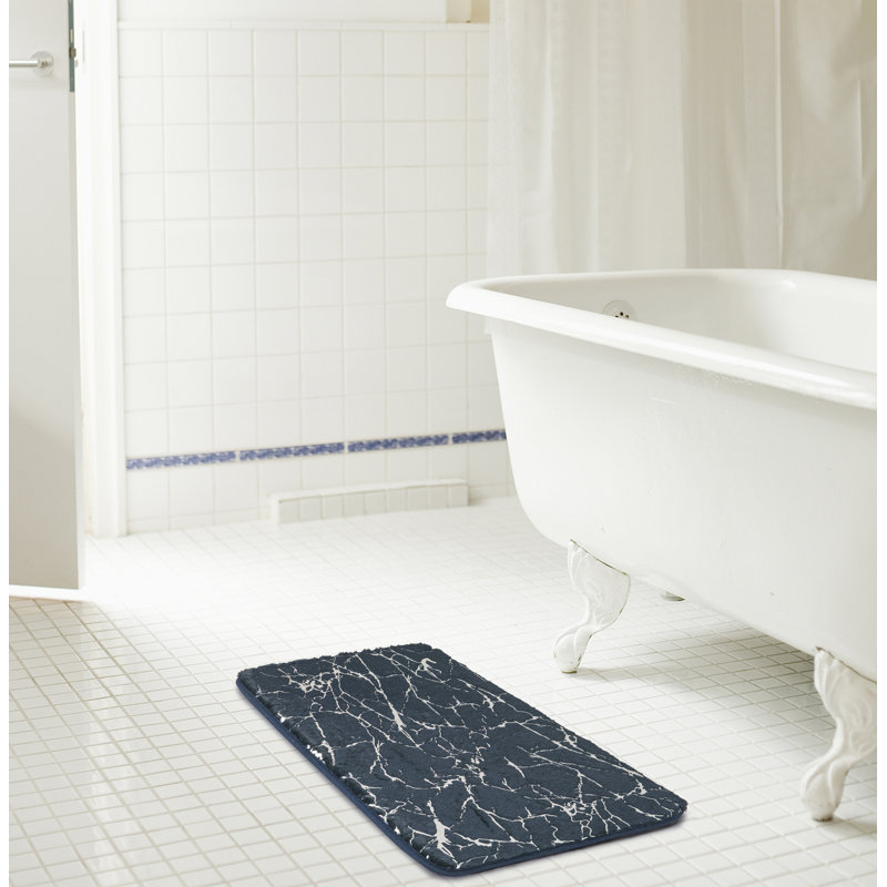 Laterica Non-Slip Bath Rug, Navy/Silver