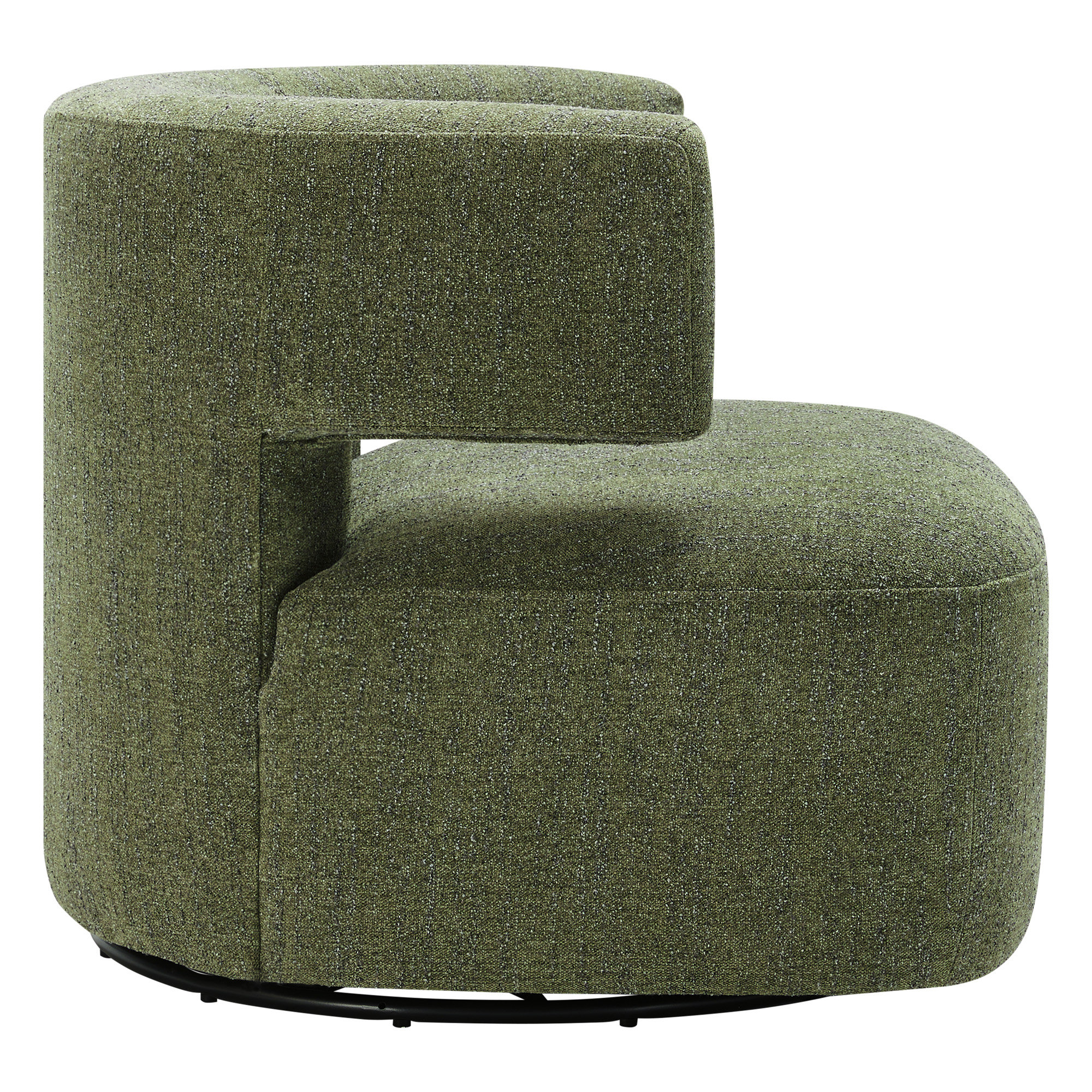 Bascom Upholstered Swivel Barrel Chair, Mellow Forest Chenille