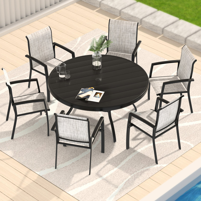 Deux chaises d'extérieur en métal empilables pour patio, jardin ou bord de piscine, structure noire, résistante aux intempéries, à séchage rapide, L 22,1 po x l 25,2 po, H 36 po, capacité de 400 lb pour tous les repas 2, dossier et siège respirants