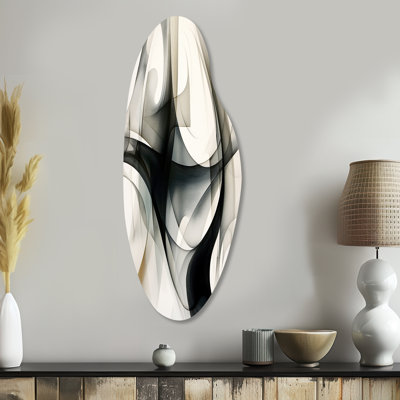 Abstract Neutral XIV - Geometric Curved Metal Wall Art, Modern Asymmetrical Metal Art Print
