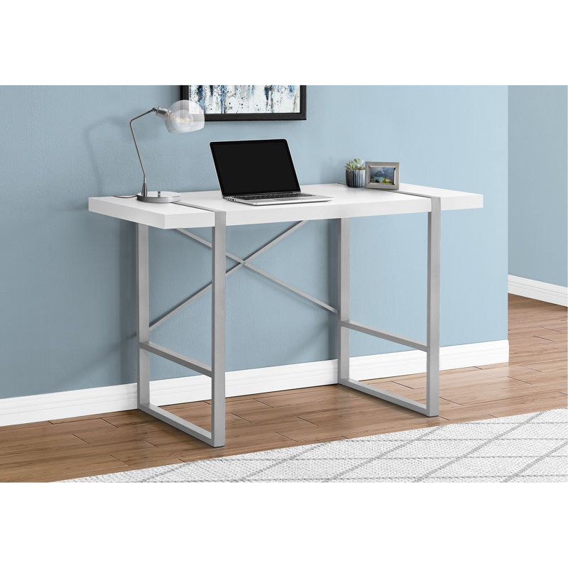 Bureau d'ordinateur, bureau personnel, ordinateur portable, L 48 po, travail, stratifié blanc, métal gris, contemporain, moderne