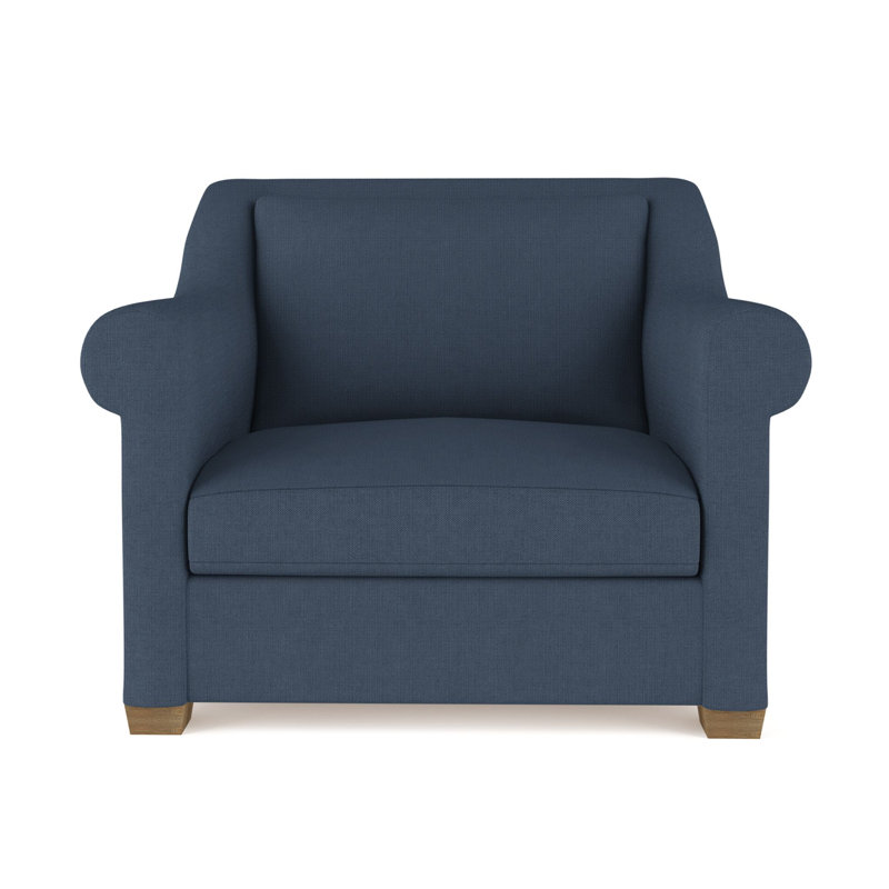 Chaise avec accoudoirs roulés Thompson, H 32 po x l 43 po x P 41 po, Lin à tissage carré jacinthe, Patiné