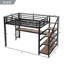 Lit mezzanine en métal avec lumières DEL et ports USB Lit avec filets en fer multifonctionnels et bureau-1733171229
