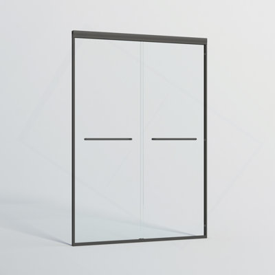 Double Sliding Shower Door, Semi-Frameless Bathroom Sliding Door With 1/4" (6Mm) Tempered Glass For Walk-In Shower