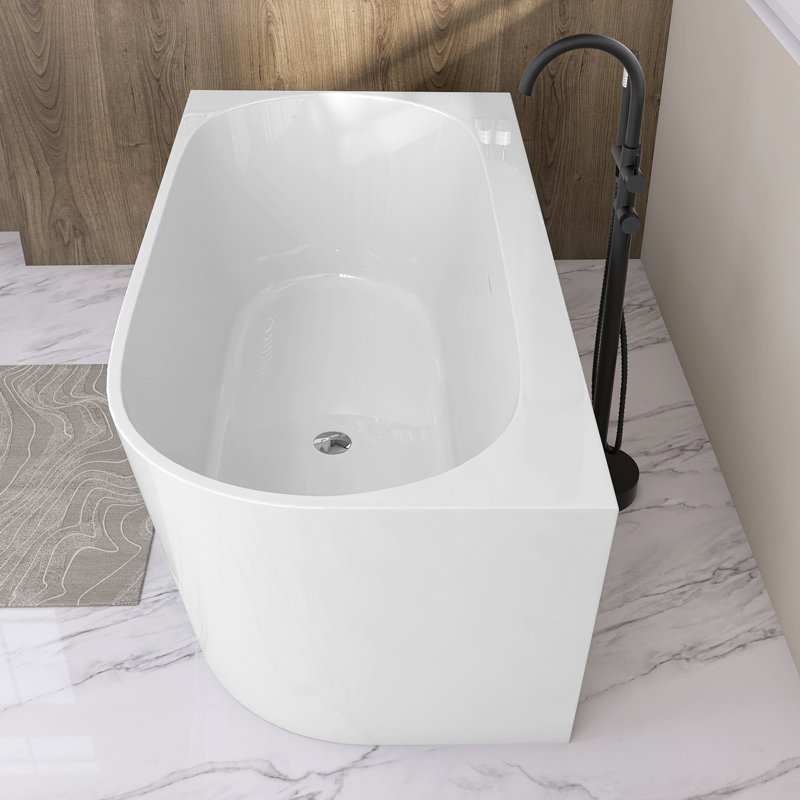 Baignoire de trempage autoportante 59 po x 30 po en alcôve autoportante autoportante avec trop-plein blanc brillant