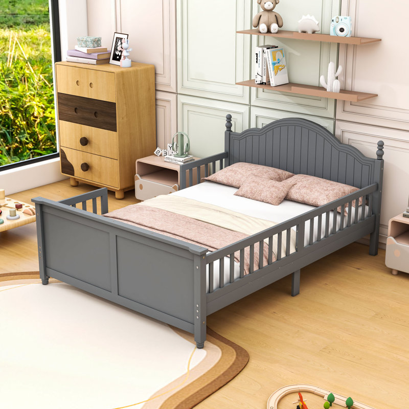 Lit plateforme en bois avec tête et pied de lit, gris, Complète