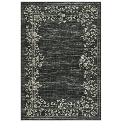 Tapis 10 x 13 très grand tapis lavable à la machine à motif floral, tapis grand pour le salon et le foyer Tapis antidérapant antidérapant pour chambre à coucher, salle à manger (noir)