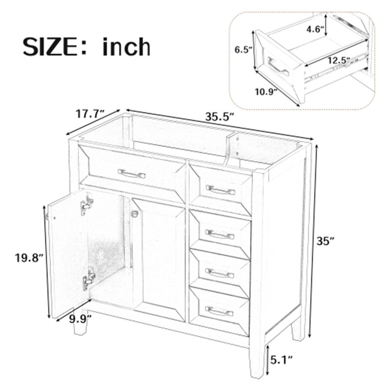 Meuble-lavabo de salle de bain sans lavabo, base d'armoire seulement, Noir, Argent argent