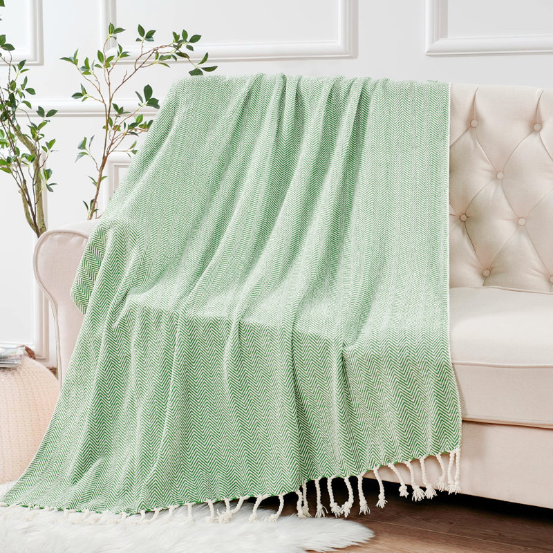 Chevron Knitted Throw Blanket, Green