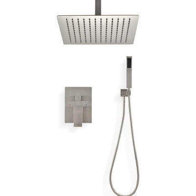 Ceiling Mounted Shower With 16" Head - Handheld, Brushed Nickel, Brass Nickel & Handheld Material