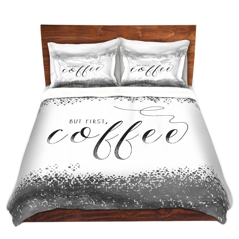  Housses de couette en microfibre argent Zara Martina But First Coffee, Grand