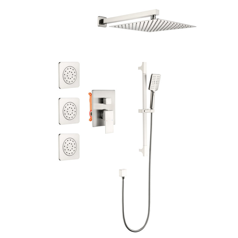 Ensemble de douche de salle de bain avec tête, douche à main, barre coulissante, système pratique de Bodysprays comprenant -