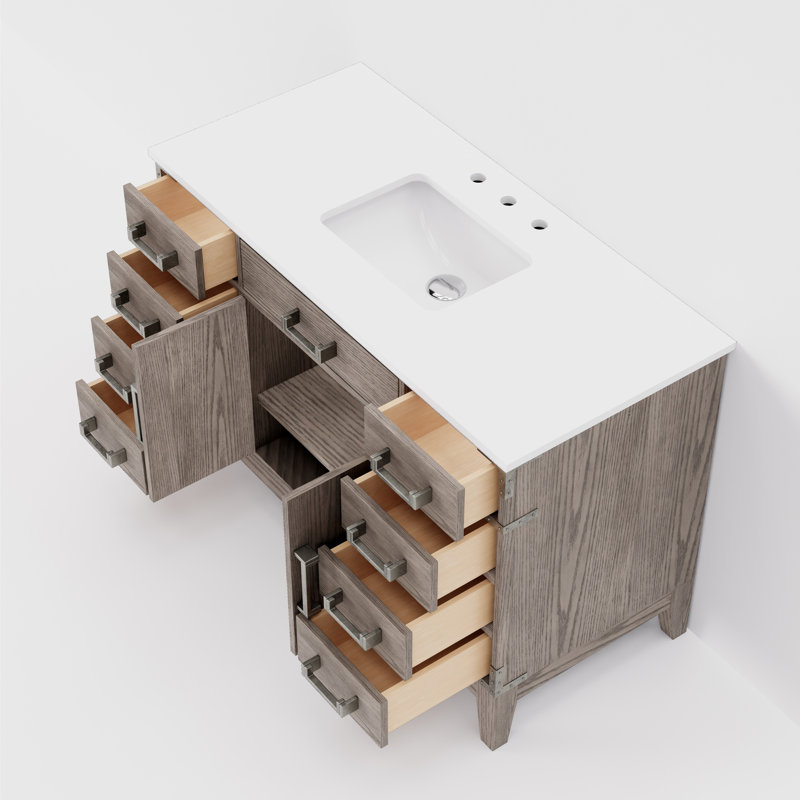 Laurel 48 in W x 22 in D Single Bath Vanity Top, Gray Oak, White Quartz