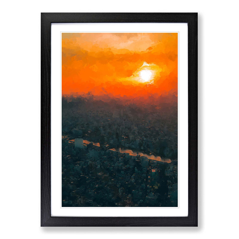 Sunset over Tokyo in Abstract - Picture Frame Graphic Art Print, Black Framed, 65cm H x 48cm W x 2cm D
