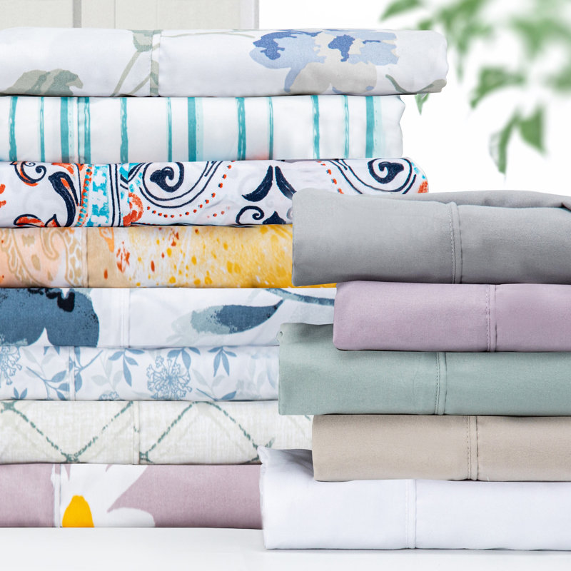Ensemble de draps Pointehaven - ensemble de 4 pièces - 100% microfibre de polyester, poches profondes, doux (marguerite double)