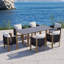 Ensemble repas d'extérieur 7 pièces avec chaises en corde tissée et plateau en faux marbre pour 6 personnes (70,9 po)
