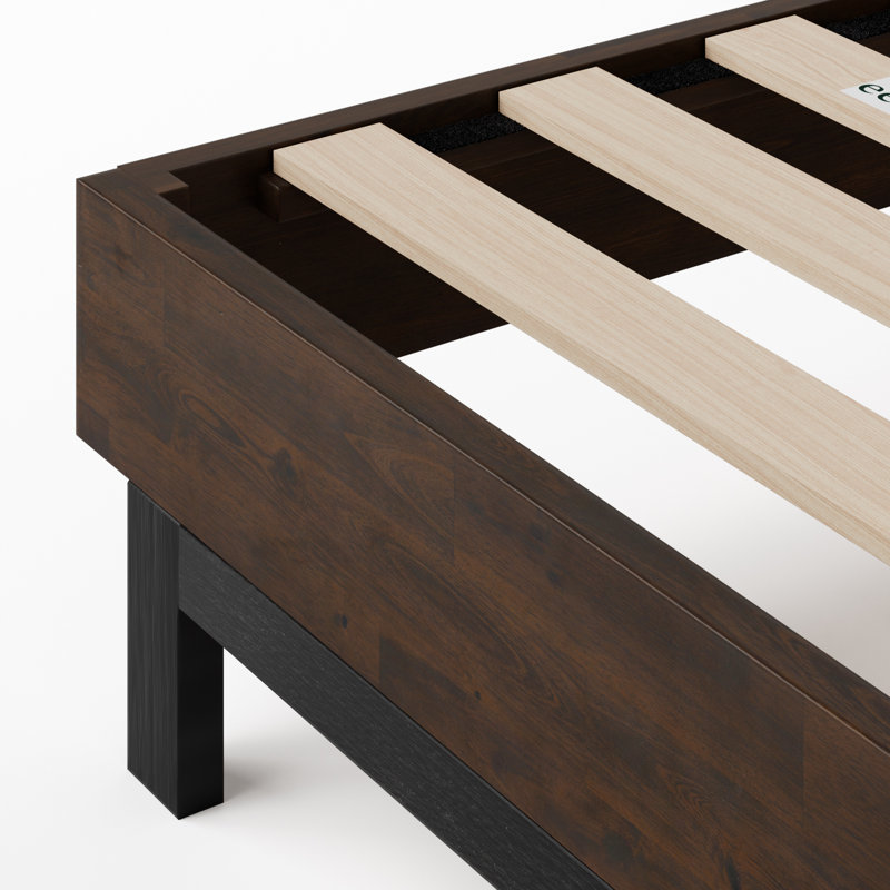 Base de lit plateforme en bois massif avec tête de lit réglable Lirim, Très grand, Brun foncé