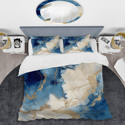 Blue and Gold Marble Clouds X BeddingMicrofiber / Polyester Duvet Cover Set