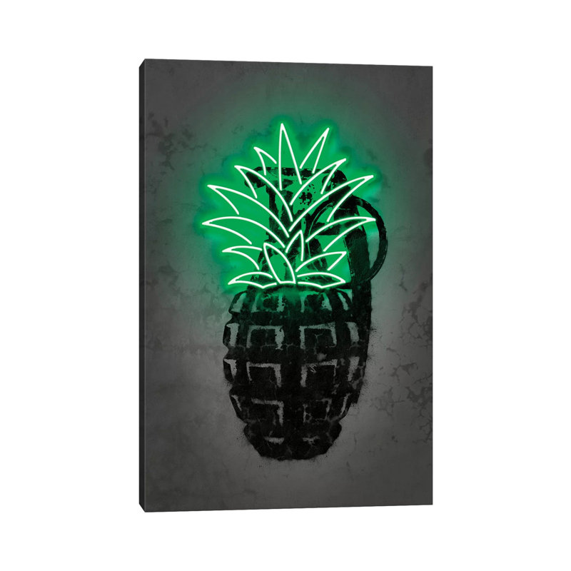 Impression d’art graphique, "Pineapple" par Octavio Mielu, Pas de tapis, H 40 po x l 26 po x P 1,5 po, Toile tendue