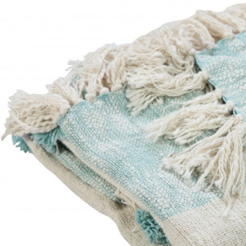 Jeté en coton tissé bleu et blanc