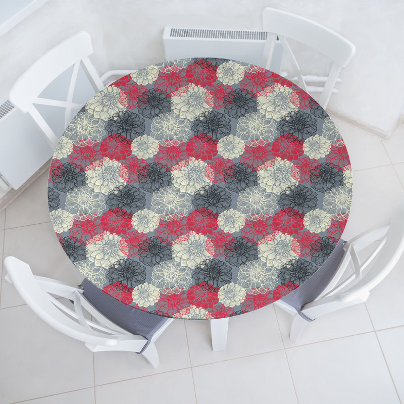 Winston Porter Flower Fitted Round Tablecloth Multicolor, 67.72" Round