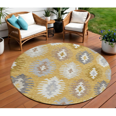 Tapis rond ivoire et taupe 8 pi