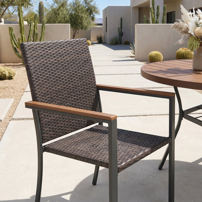 Cobham Outdoor Round Patio Dining Set With PE Wicker Chairs, Brown