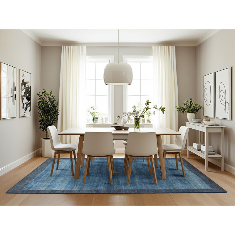 Tapis contemporain bleu / gris, Rectangle 7 pi x 10 pi