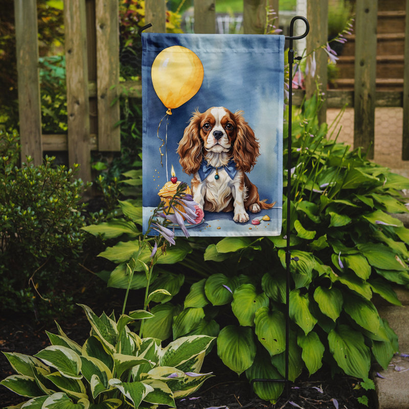 Drapeau de jardin «Happy Birthday», Épagneul Cavalier