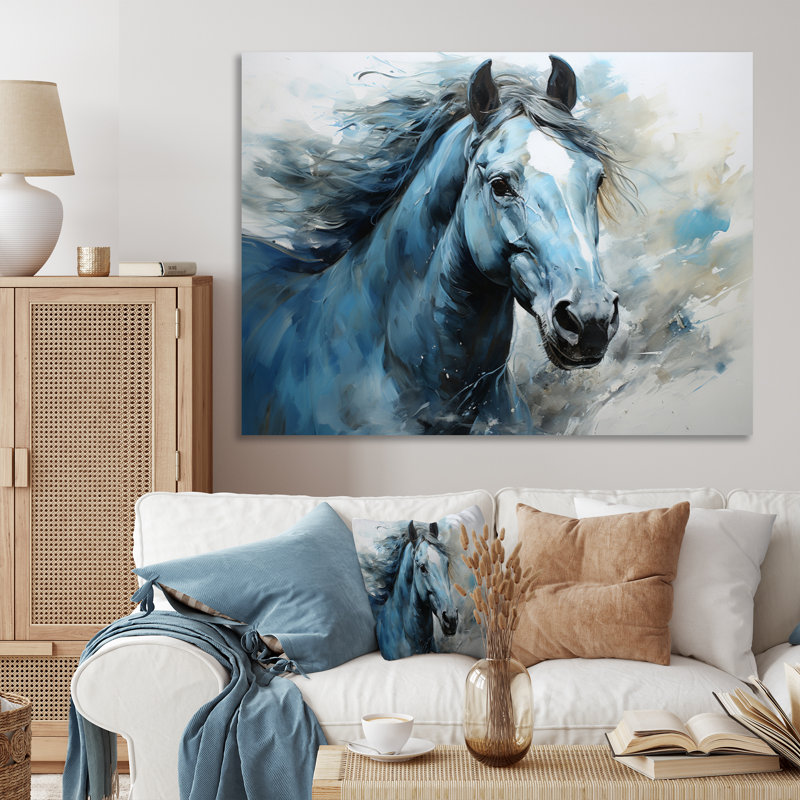 «Blue Horse Vibrant Blue Equine I», art mural grand cheval, H 16 po x l 32 po x P 1 po, Toile tendue