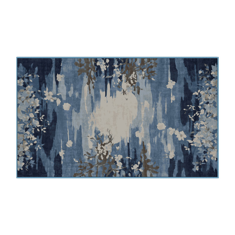 Tapis bleu lavable à la machine, Rectangle 8 pi x 12 pi