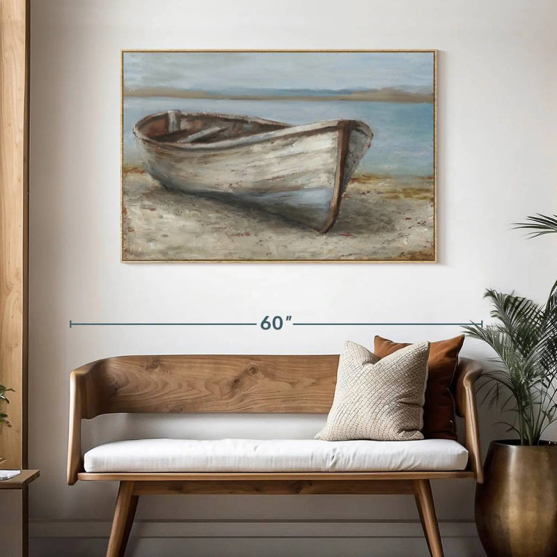 Bateau blanchi à la chaux I, Cadre flottant en bois naturel, 46 po x 31 po