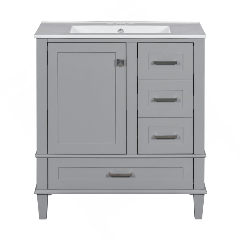 Ensemble de meuble-lavabo moderne avec lavabo 30 po, meuble-lavabo moderne avec porte à fermeture douce et 3 tiroirs, structure en bois (gris)