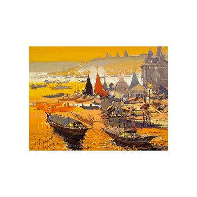 Boat On The River Bank | Acrylic On Canvas | By Hari Dhongade