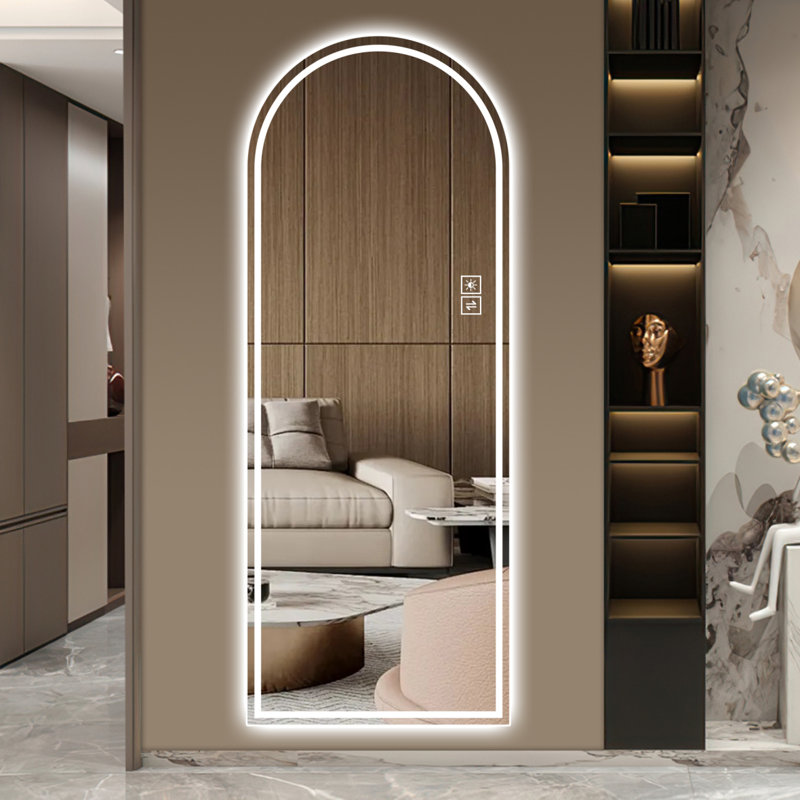 Miroir pleine longueur 65 po x 21 po à DEL arqué, à intensité variable, haute définition et antidéflagrant