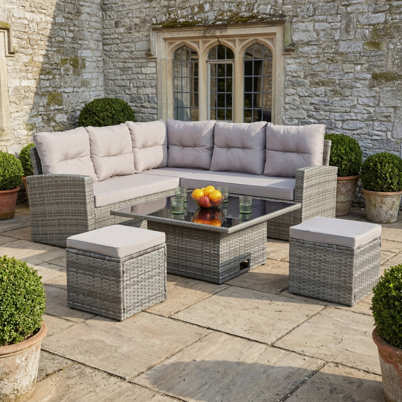 St.Tropez - Garden Corner Sofa In Rattan, Grey, Dark Grey