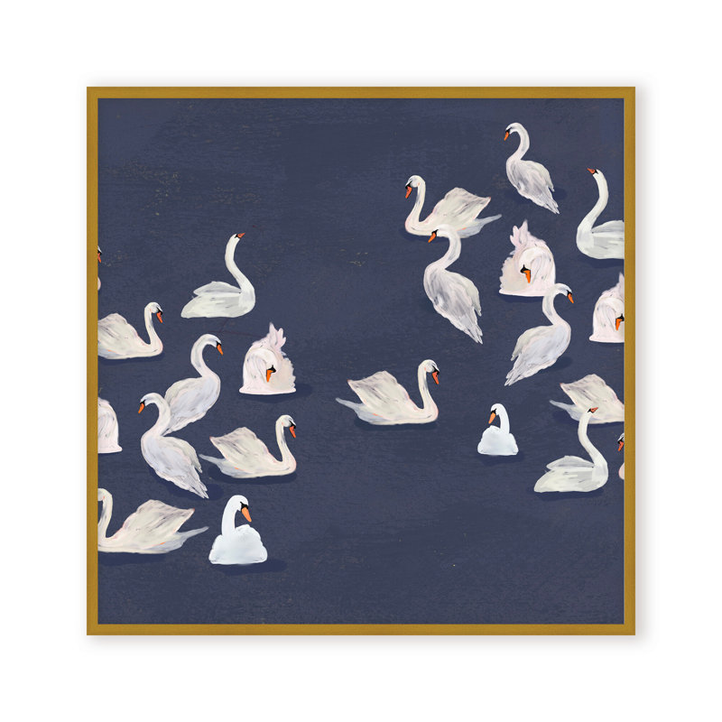 Nature Inspired Modern Ensemble: Swan Serenade, 24" H x 24" W, Framed Print, Gold