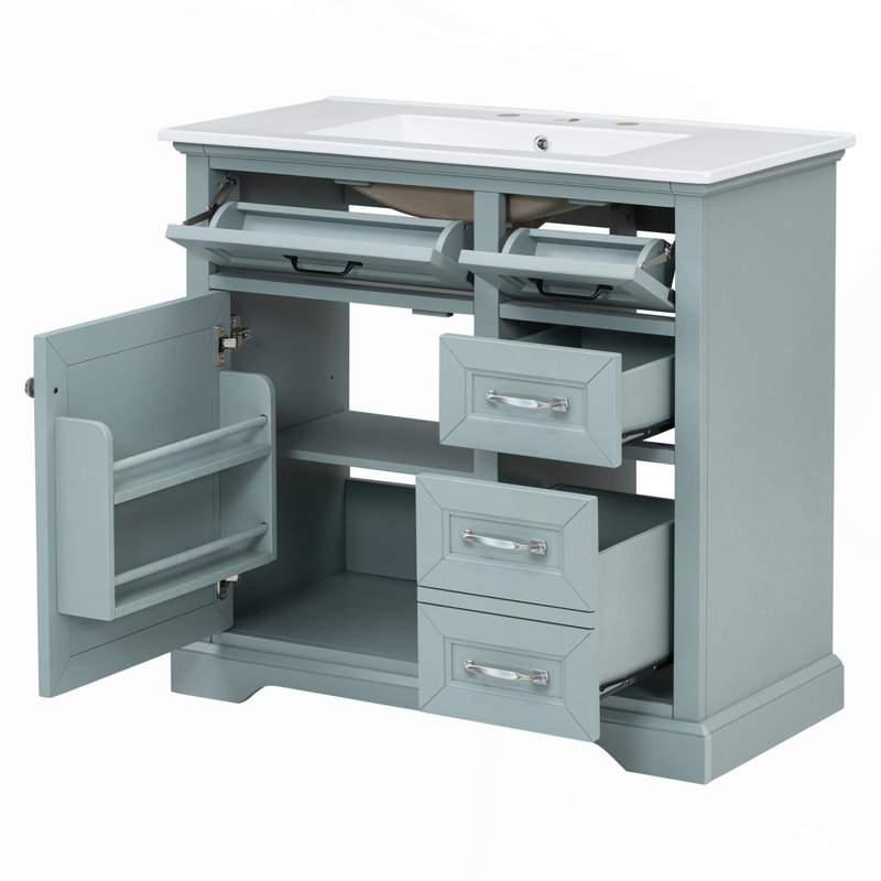 Ensemble de meuble-lavabo 36 po avec lavabo en céramique, charnières à fermeture en douceur et multiples options de rangement en gris moderne