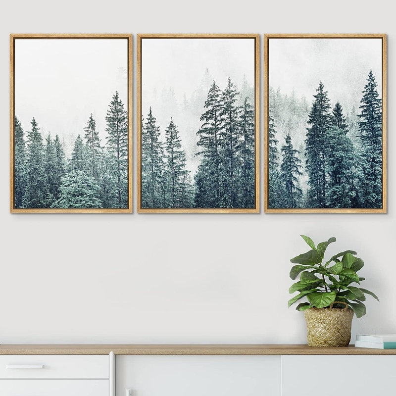«Misty Forest Landscape», pin, nature, forêt, chambre de bébé, reproduction sur toile, H 24 po x l 16 po x P 1,5 po