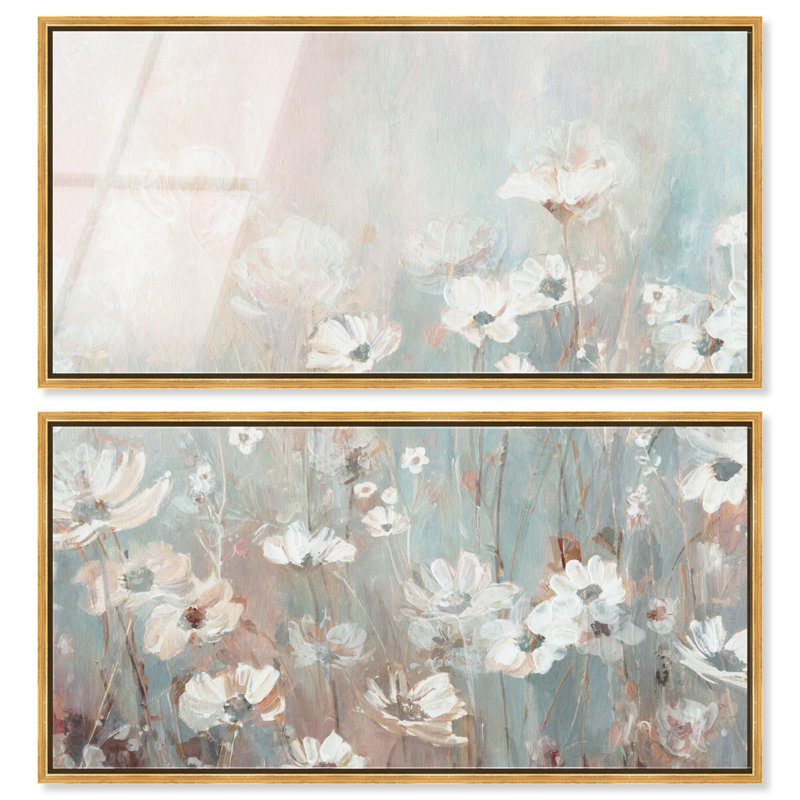 Blooming Field - Ira Colmeva, grand ensemble de 2 impressions sur verre encadrées par Art Remedy, cadre doré, 44 x 22