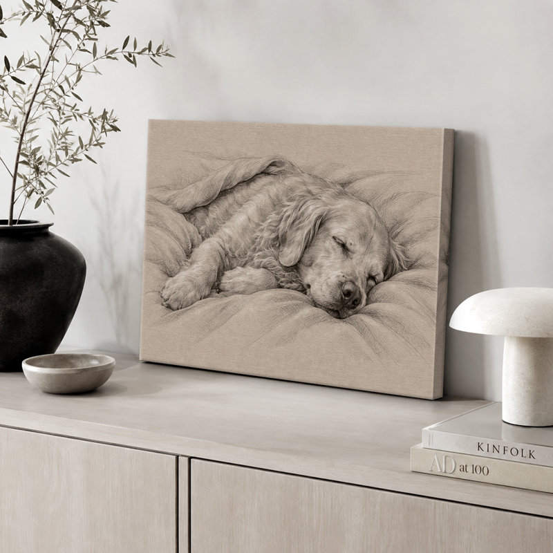 «Sleeping Golden Retriever», impression sur toile encadrée, impression sur toile, Wrapped Canvas