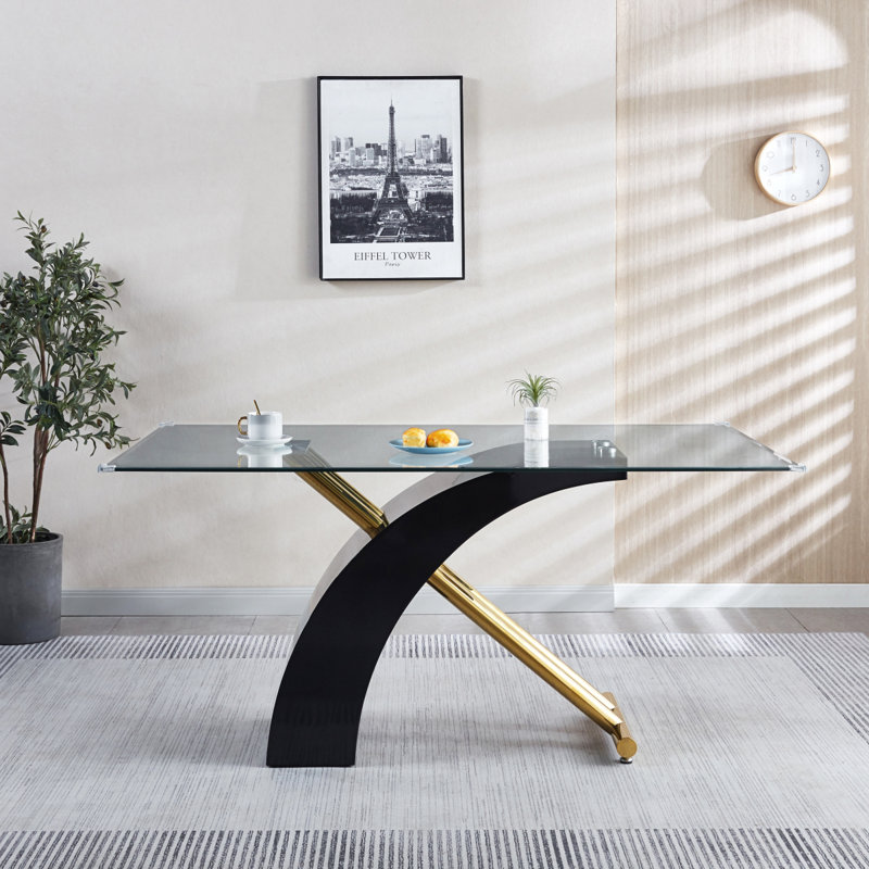 Table de salle à manger élégante, table de salle à manger luxueuse avec plateau en verre, design moderne pour votre maison (2 couleurs)
