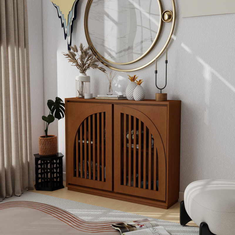 Buffet moderne cannelé, noyer, Noyer foncé