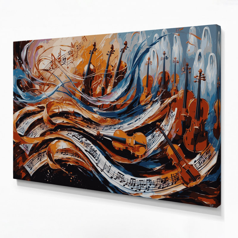 Art musical sur toile, chorale musicale et symphonie brune, H 16 po x l 20 po