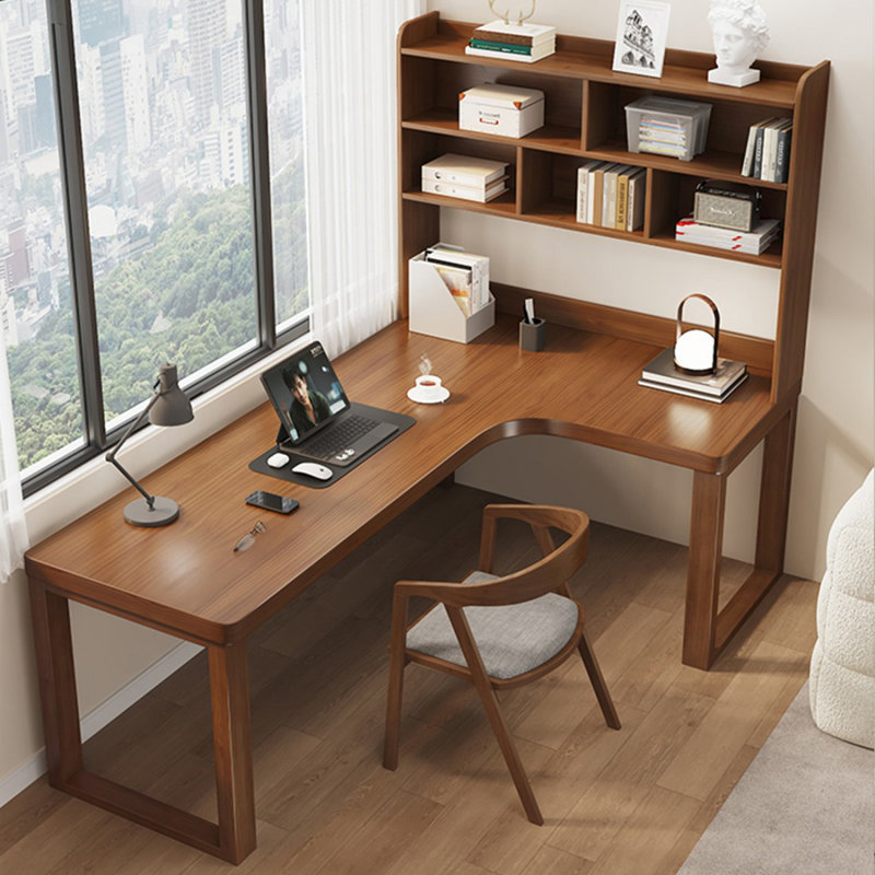 Nut-brown L-Shaped Solid Wood desk, 70.87" H x 62.99" W x 47.24"D , Right Hand Return
