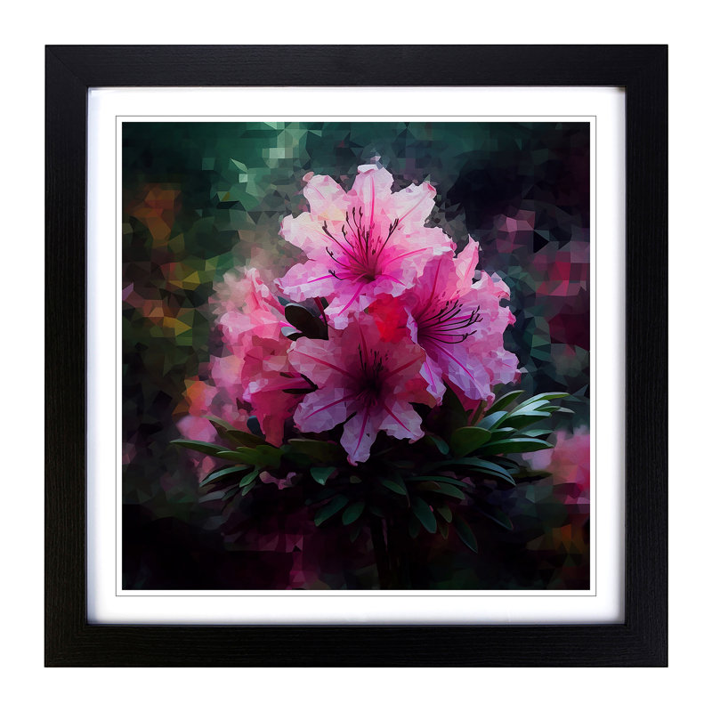 Rhododendron Glitch - Single Picture Frame Print on Wood, Black
