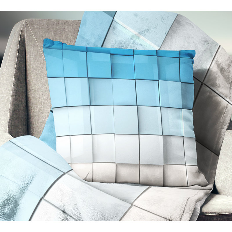 Cubes de mosaïque bleus et blancs - Coussin décoratif imprimé abstrait, 18 po x 18 po, Carré