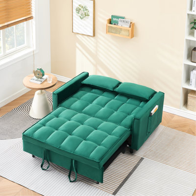 55-inch Velvet 2 Bed, Curved Filled With Fibre Cotton, Metal Silver Legs, For 's Bedroom Design 55" Convenient Pockets, Living Room Decoration