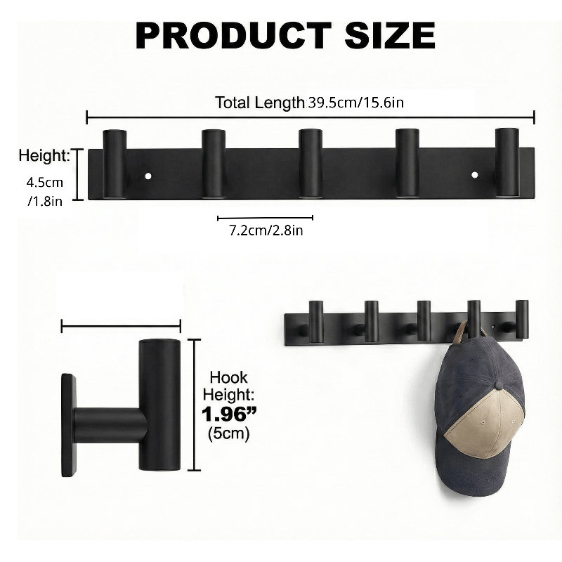 Modern Stainless Steel Wall Mounted Coat Rack with T-Hooks